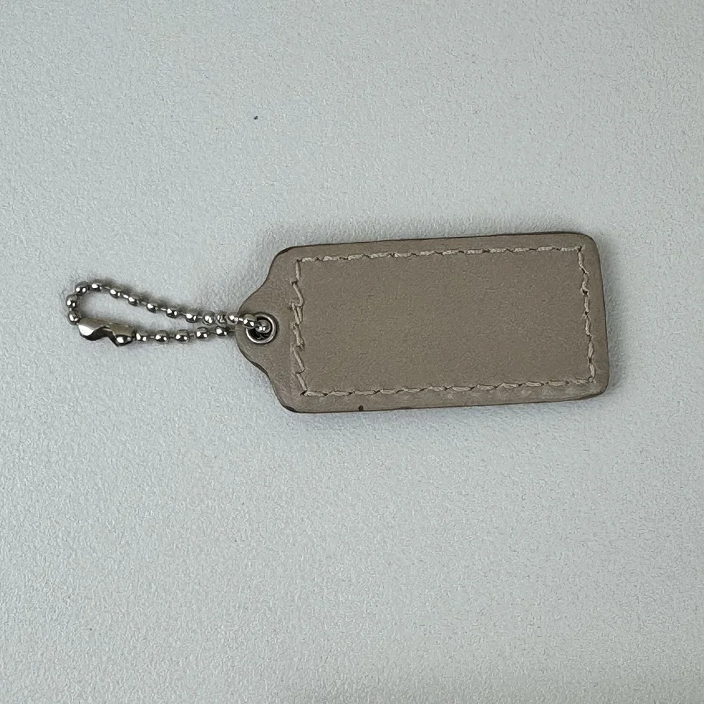 Coach‎ Hang Tag Taupe Leather Embossed Logo Silver Ball Chain Replacement Tag